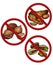 Set of cartoon nuts in the prohibition sign. Free from nuts. Ban on allergens. Allergy Alert. Badges with forbiddance