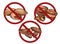 Set of cartoon nuts in the prohibition sign. Free from nuts. Ban on allergens. Allergy Alert. Vector element for recipes, menus,