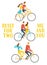 Set of cartoon pairs in love riding a bicycle