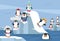 Set of cartoon Penguins winter north pole arctic