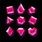 Set of cartoon pink different shapes crystals