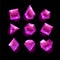 Set of cartoon purple, pink different shapes crystal