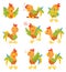 Set of cartoon roosters. Vector illustration on a white background.