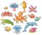 Set of cartoon sea animals