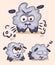 Set of cartoon sheep, emotions - anger, sleep, dear. Vector illustration