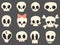 Set of cartoon skulls. A collection of cute skulls for halloween. Vector illustration of a skeleton head for children.