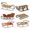 Set of cartoon sleds for children. Collection of winter toboggans for skiing. Winter mode of transport. Illustration for