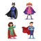 Set of cartoon super heroes. Boys and girls in superhero costumes