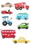Set of cartoon transport. Collection of cars and buses. Vector illustration for children. Toys.
