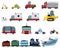 Set of cartoon transport. Collection of cars and buses. Vector illustration for children. Toys.