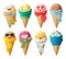 Set of cartoon vector icons isolated on white background. Ice cream scoops characters