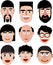 Set of cartoon vector men faces in very simple style