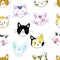 Set of cats. A collection of cartoon kittens of different colors. Playful pets. Lovely colored cats. Vector illustration