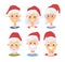 Set of caucasian male and female characters with Christmas hat. Cartoon style american people icons. Holiday elderly  guys avatars