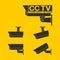 Set of CCTV icon on yellow background