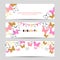 Set of celebration party banners with pink butterflies.