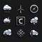 Set Celsius, Snowflake, Thermometer and cloud, Storm, Cloud with snow sun, rain moon, Wind rose and icon. Vector