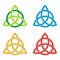 Set of celtic triquetra knots. Green, blue, golden, red celtic trinity knot. Logo template design element