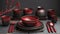 a set of ceramic chagka dishes, vases, glasses, cups, mugs, and cutlery with a matte, dark, Swiss-style color palette