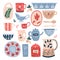 Set of ceramic kitchen utensils in flat cartoon style