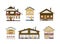 Set. Chalet. Swiss cottage. Alpine house. Flat, cartoon, vector