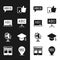 Set Chalkboard, Alphabet, Hand like, Earth globe, Graduation cap, and Online translator icon. Vector