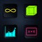 Set Chalkboard, Infinity, Graph, schedule, chart, diagram and Geometric figure Cube. Black square button. Vector