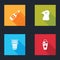 Set Champagne bottle, Eagle head, Paper glass and Ice cream in waffle cone icon. Vector