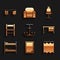 Set Chandelier, Picture, Curtains, Office desk, Bunk bed, Chair, chair and icon. Vector