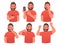 Set of character bearded man with different gestures and emotions. The guy with the phone, shows, facepalm, dislike, joy