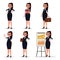 Set character businesswoman, secretary or teacher. Smiling business woman in various poses on a white background.