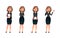 Set character businesswoman in various poses. Cartoon vector secretary or teacher on different working situations