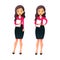 Set character businesswoman in various poses. Cartoon vector secretary or teacher on different working situations