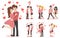 Set of characters cartoon couple of lover for love valentines day