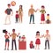 Set characters of family conflict problem situation, flat vector illustrations.