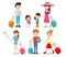 Set characters family travelers. people and kids travelling . Flat design. traveling family on vacation. Vector Illustration