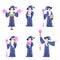 Set of characters of old magic wizard man with a hat and a beard, vector concept of magic.