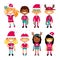 Set of characters schoolchild in Christmas costumes, the Fun in the New Year. Schoolboys and schoolgirls different