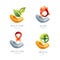 Set of charity and health logo, icon, emblem design. Human hand holding leaves, blood drop.