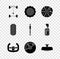 Set Chassis car, Car wheel, brake disk with caliper, Sport steering, Speedometer, mirror, tire and Shock absorber icon