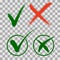 Set check mark icons. Green tick and red cross checkmarks in two variants.