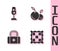 Set Checkered napkin, Wine glass, First aid kit and Fruit icon. Vector