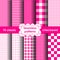 Set of checkered simple fabric seamless pattern in pink and white