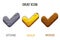 Set of checkmark icons golden, stone wooden.