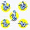 Set of cheerful blue parrots. Tropical bird. Collection. A pet.