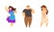 Set of Cheerful Overweight People, Plump Plus Size Male and Female Characters in Fashion Outfit, Body Positive Concept