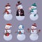 Set cheerful snowmen Ñartoon vector illustration.