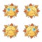 A set of cheerful suns in cartoon style. Vector illustration.