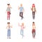 Set of cheerful teenage boys and girls in modern casual clothes waving their hands and gesturing cartoon vector