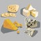 Set of cheeses. Collection of cartoon cheeses. Dairy. Vector illustration.